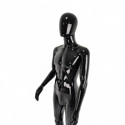 Male Faceless Display Egg Head Mannequin –Glossy Black Sleek Retail Showcase