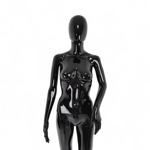 Female Faceless Glossy Display Egg Head Mannequin, full-height product view on a white background, full-height product photograph