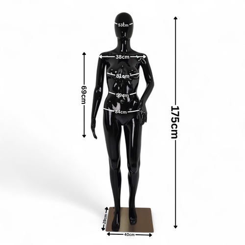 Female Faceless Glossy Display Egg Head Mannequin – Black Sleek Retail Showcase
