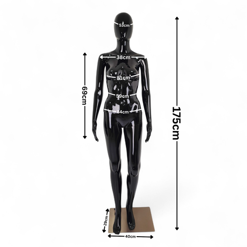 Female Faceless Display Egg Head Mannequin –Glossy Black Sleek Retail Showcase