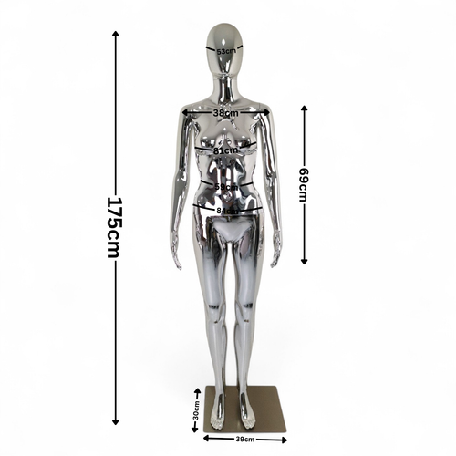 Female Faceless Chrome Display Egg Head Mannequin –Sleek Retail Showcase