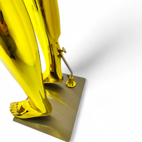 Male Faceless Glossy Gold Display Egg Head Mannequin, product shown against a coloured background