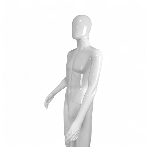 Male Faceless Glossy White Display Egg Head Mannequin, full-height product view on a white background, gallery image 10 of 17