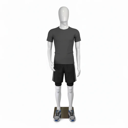Male Faceless Glossy White Display Egg Head Mannequin, full-height product view on a white background, gallery image 17 of 17