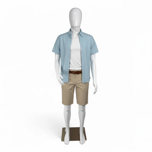 Male Faceless Glossy White Display Egg Head Mannequin, full-height product view on a white background, gallery image 14 of 17