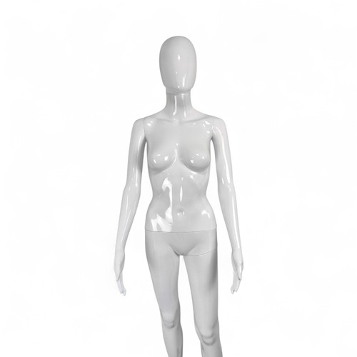 Female Faceless Display Egg Head Mannequin, full-height product view on a white background, full-height product photograph