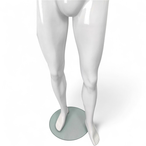 Headless Male Fiberglass Mannequin Glossy White Finish with Glass Stand 166cm