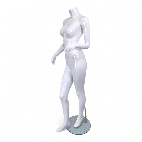 Headless Female Mannequin Glossy White Fiberglass with Glass Stand – 172cm
