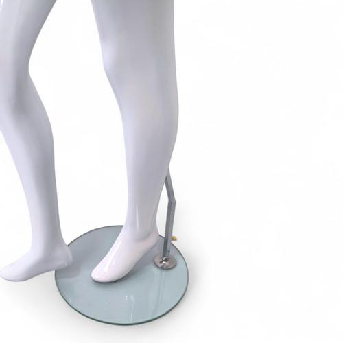 Headless Female Mannequin Glossy White Fiberglass with Glass Stand, product shown against a light background