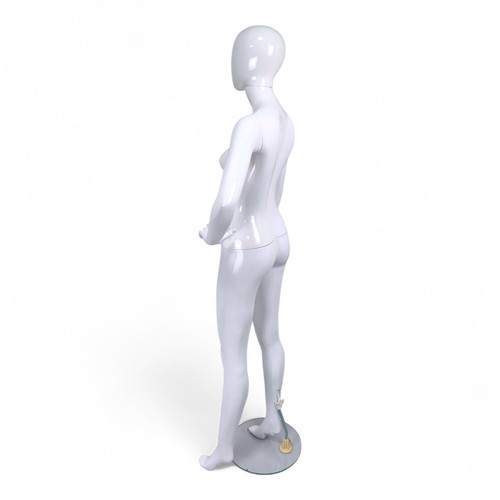 White Glossy Female Faceless Display Egg Head Mannequin, full-height product view on a white background, gallery image 12 of 14