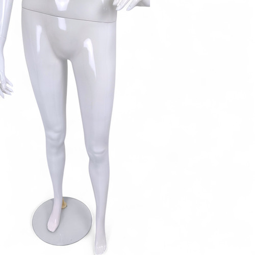 White Glossy Female Faceless Display Egg Head Mannequin, full-height product view on a white background, balanced, left-balanced square layout