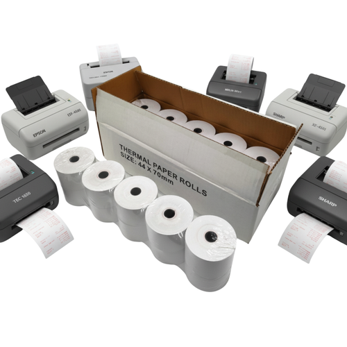 44 x 70 mm Premium Thermal Till Receipt Rolls for POS, Cash Register & EPOS, close product view on a white background