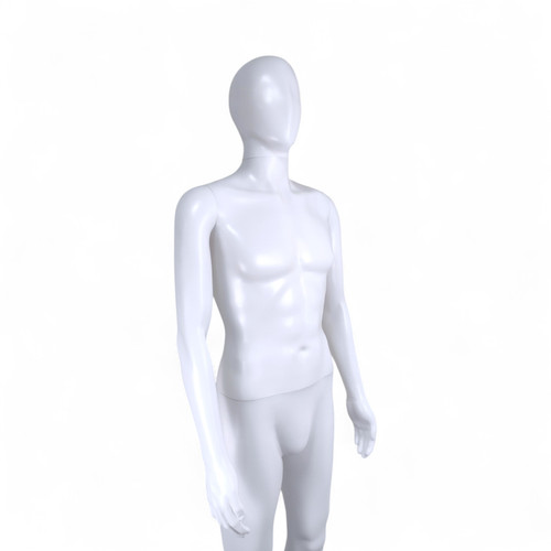 Male Mannequin Matt White Plastic Display with Rotating Head and Metal Stand