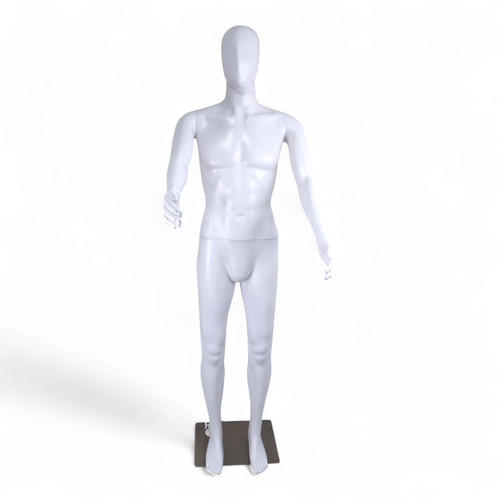 Male Mannequin Matt White Plastic Display with Rotating Head and Metal Stand, full-height product view on a white background, gallery image 14 of 15