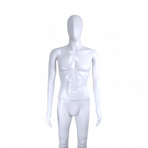 Male Mannequin Matt White Plastic Display with Rotating Head and Metal Stand