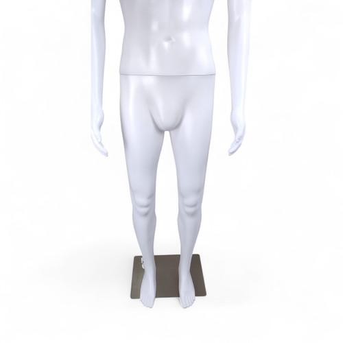 Male Mannequin Matt White Plastic Display with Rotating Head and Metal Stand, full-height product view on a white background, gallery image 10 of 15
