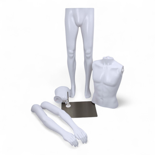 Male Mannequin Matt White Plastic Display with Rotating Head and Metal Stand