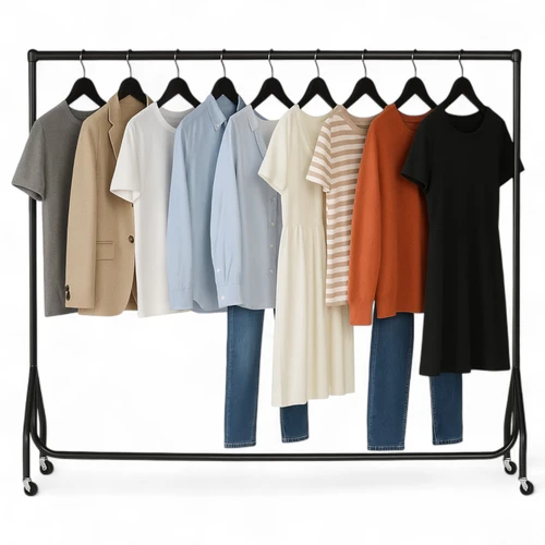 Black Heavy-Duty Clothes Rail, close product view against a coloured background