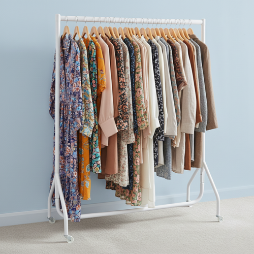 White Heavy-Duty Clothes Rail – 150 kg Load Steel Garment Rack with Wheels