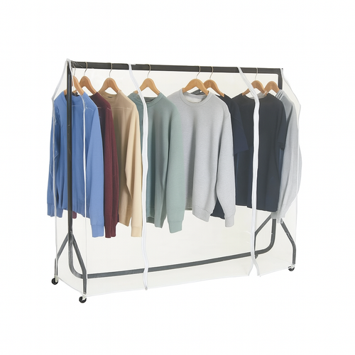 Clear Zip Clothes Rail Cover – PVC Garment Protector, 7 Sizes (2–6 ft)