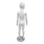 Child’s Fiberglass Egg Head Display Mannequin 116cm Gloss White with Glass Stand, full-height product view on a white background, gallery image 13 of 17