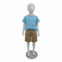 Child’s Fiberglass Egg Head Display Mannequin 116cm Gloss White with Glass Stand, full-height product view on a white background, balanced, centred square layout