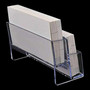 Clear Acrylic 2-Tier Business Card Holder, close product view against a dark background, close product photograph