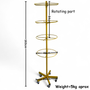 4 Tier Rotating Golden Metal Display Rack for Jewelry, Socks & Lingerie, dimension guide against a coloured background