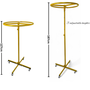 Golden Circular Clothes Rail Stand 360° Adjustable Height Retail Display Rack, dimension guide on a white background