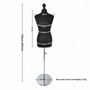 Female Display Bust Tailors Dummy–Adjustable Height,Black Torso with Chrome Base