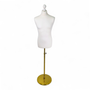 Male Display Bust Tailors Dummy – Adjustable Height, Cream Torso with Gold Base