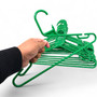 Green Heavy Duty 41.5cm Plastic Hangers with Trouser Bar and Shoulder Notches, close product view against a light background