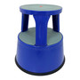 Durable Blue Steel Kick Step Stool Non-Slip Portable for Home Office Warehouse, full-height product view on a white background, balanced, centred square layout