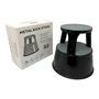 Durable Black Steel Kick Step Stool Non-Slip Portable for Home Office Warehouse, product shown on a white background, balanced, centred square layout