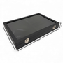 Black Leatherette Glass-Lid Jewelry Box Organizer for Rings, Chains, Earrings, product shown on a white background