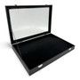 Black Leatherette Glass-Lid Jewelry Box for Chains and Bracelets Storage