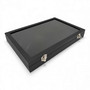 Black Leatherette Glass-Lid Jewelry Box for Chains, Earrings, and Rings