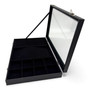 Black Leatherette Glass-Lid Jewelry Box for Chains, Earrings, and Rings