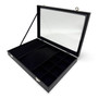 Black Leatherette Glass-Lid Jewelry Box for Chains, Earrings, and Rings