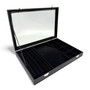 Black Leatherette Glass-Lid Jewelry Box for Chains, Earrings, and Rings