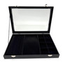 Black Leatherette Glass-Lid Jewelry Box for Chains, Earrings, and Rings