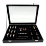 Black Leatherette Glass-Lid Jewelry Box for Chains, Earrings, and Rings