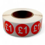Roll of 1000 Red Price Stickers – 25mm Self-Adhesive Retail Labels £1–£30