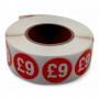 Roll of 1000 Red Price Stickers – 25mm Self-Adhesive Retail Labels £1–£30
