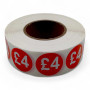 Roll of 1000 Red Price Stickers – 25mm Self-Adhesive Retail Labels £1–£30