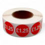 Roll of 1000 Red Price Stickers – 25mm Self-Adhesive Retail Labels £1.25–£14.99