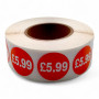 Roll of 1000 Red Price Stickers – 25mm Self-Adhesive Retail Labels £1.25–£14.99