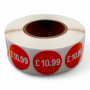 Roll of 1000 Red Price Stickers – 25mm Self-Adhesive Retail Labels £1.25–£14.99