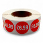 Roll of 1000 Red Price Stickers – 25mm Self-Adhesive Retail Labels £1.25–£14.99