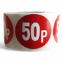 Roll of 500 Red Price Stickers, printed product shown on a white background, evenly lit product image